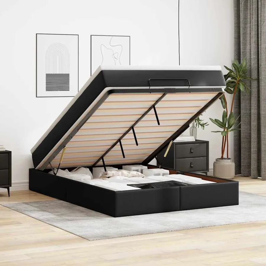 Cadre de lit ottoman avec matelas noir 140x200 cm similicuir
