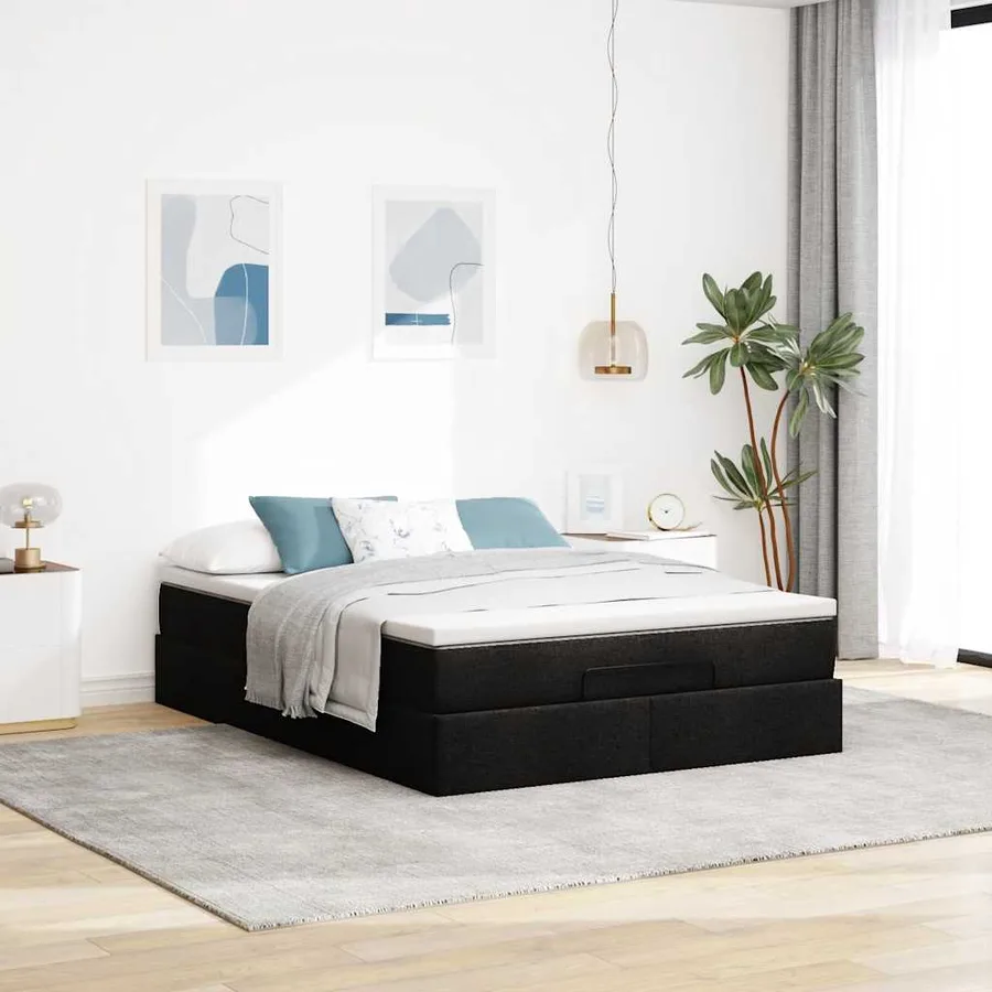 Cadre de lit ottoman avec matelas noir 140x200 cm similicuir - 3