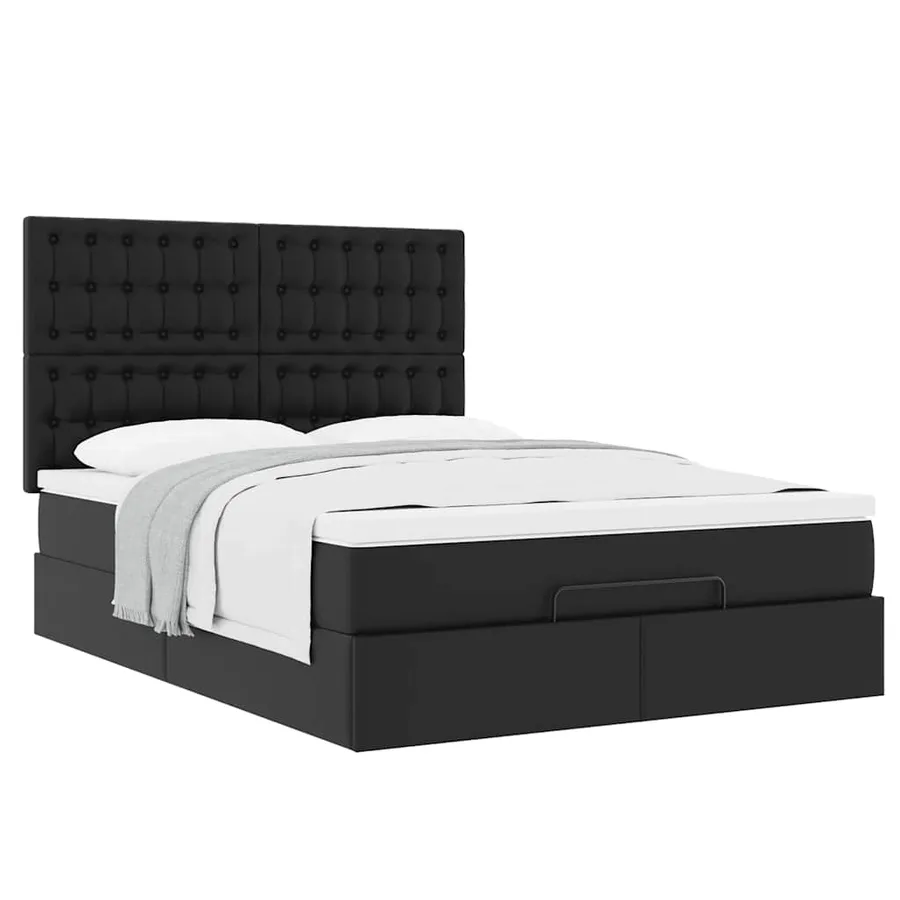 Cadre de lit ottoman avec matelas noir 140x200 cm similicuir - 4