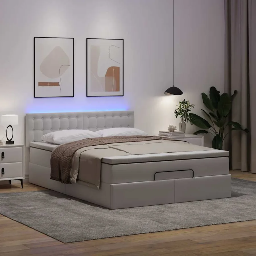 Lit ottoman avec matelas & LED blanc pur 140x200cm similicuir - 3