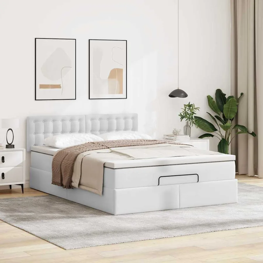 Lit ottoman avec matelas & LED blanc pur 140x200cm similicuir - 4