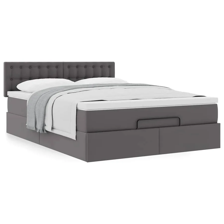 Cadre de lit ottoman avec matelas gris 140x200 cm similicuir - 4