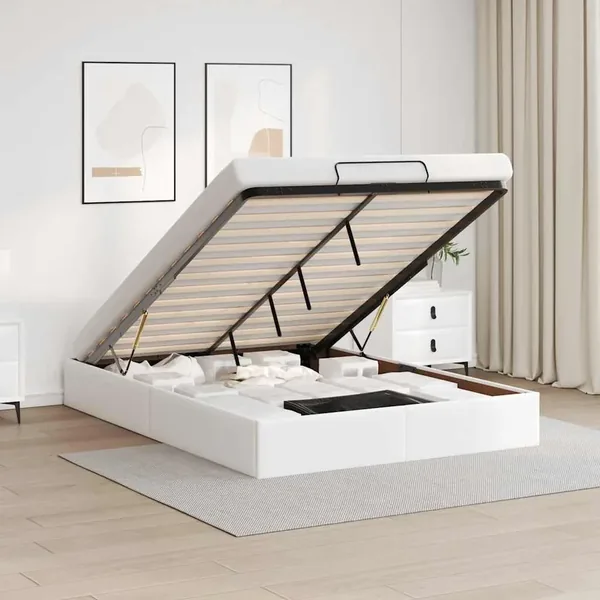 Cadre de lit ottoman sans matelas blanc 140x200 cm similicuir