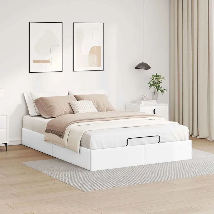 Cadre de lit ottoman sans matelas blanc 140x200 cm similicuir - 3