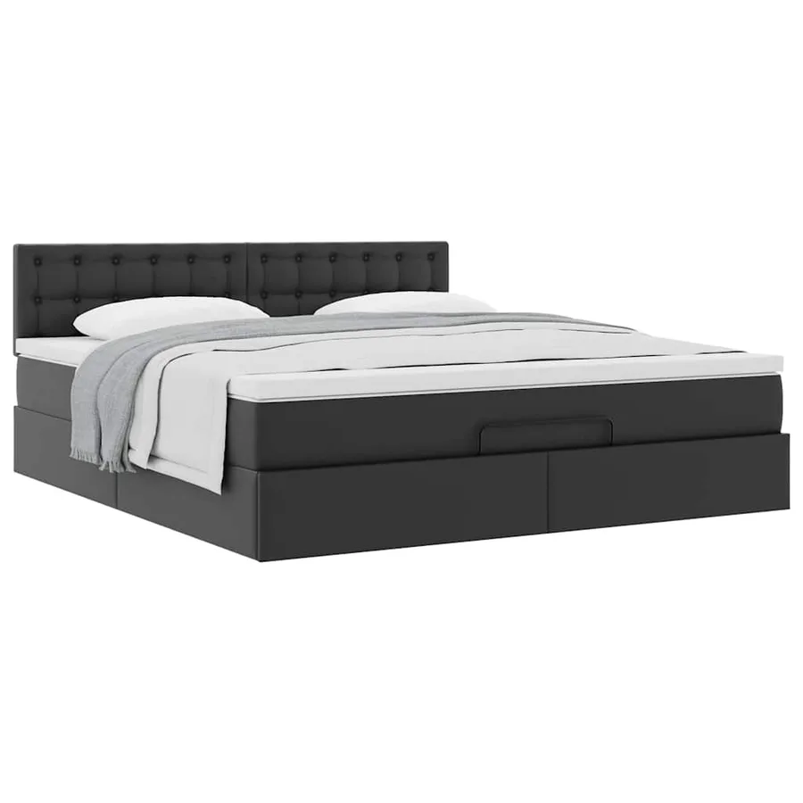Cadre de lit ottoman avec matelas noir 160x200 cm similicuir - 5