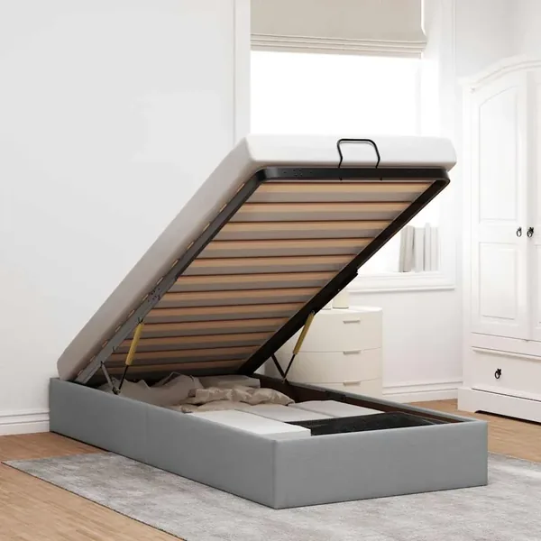 Cadre de lit ottoman sans matelas gris clair 90x200 cm tissu