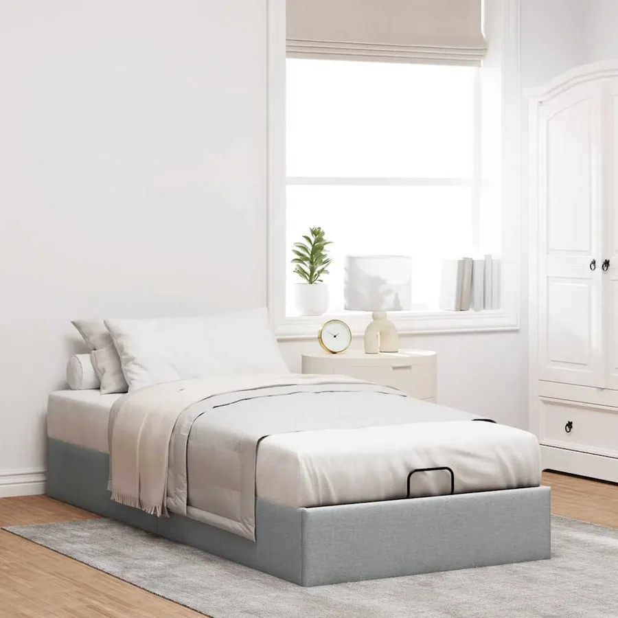 Cadre de lit ottoman sans matelas gris clair 90x200 cm tissu - 3