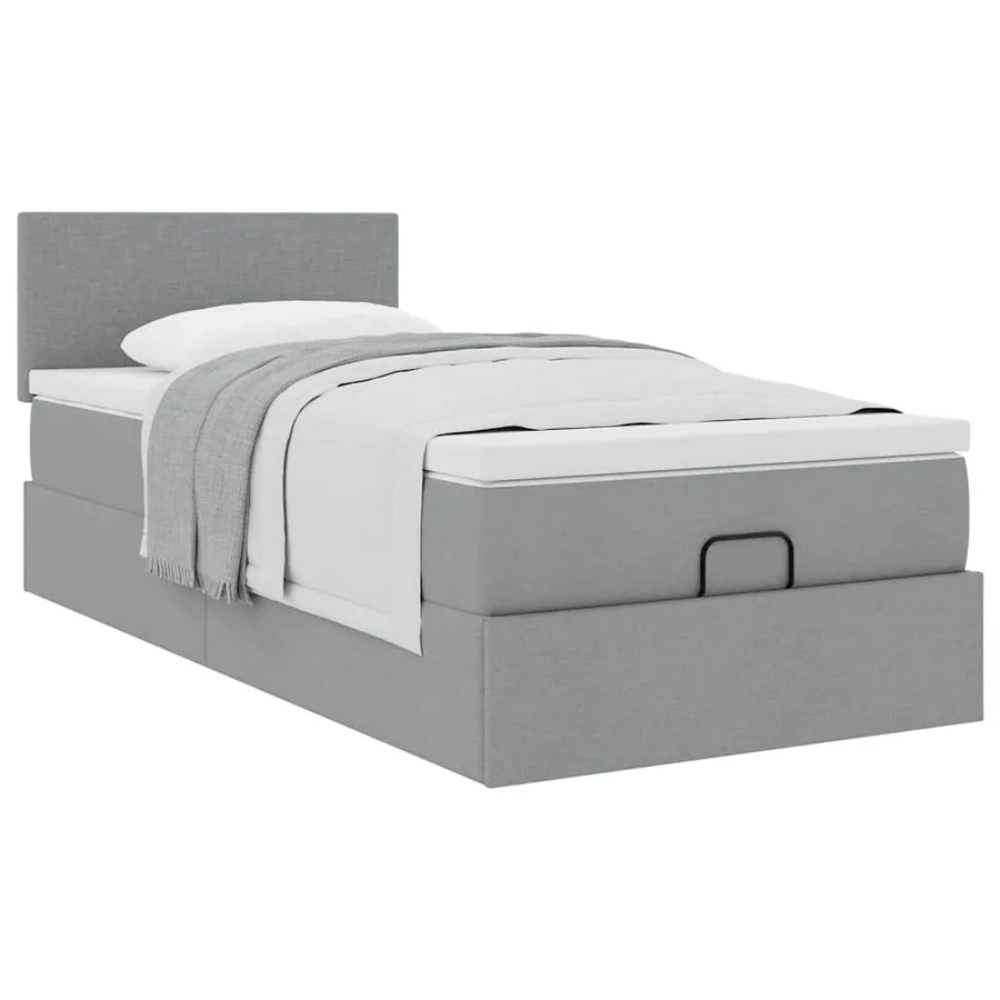 Lit ottoman avec matelas gris clair 90x200 cm tissu - 5