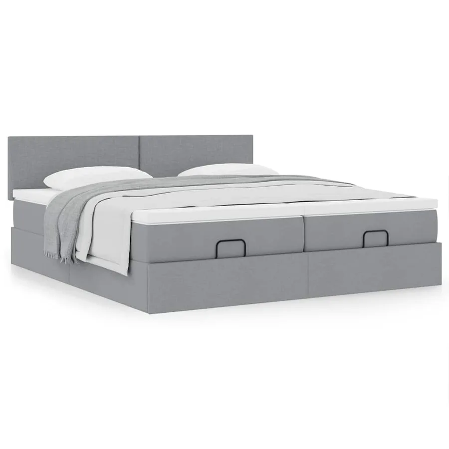 Cadre de lit ottoman et matelas gris clair 180x200cm tissu - 4