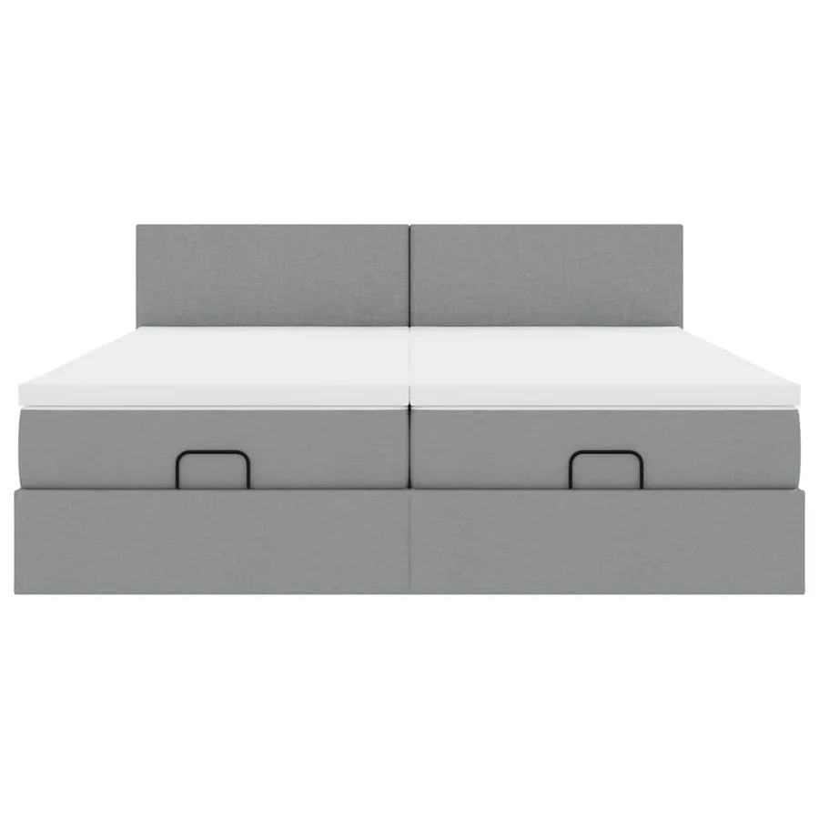 Cadre de lit ottoman et matelas gris clair 180x200cm tissu - 7