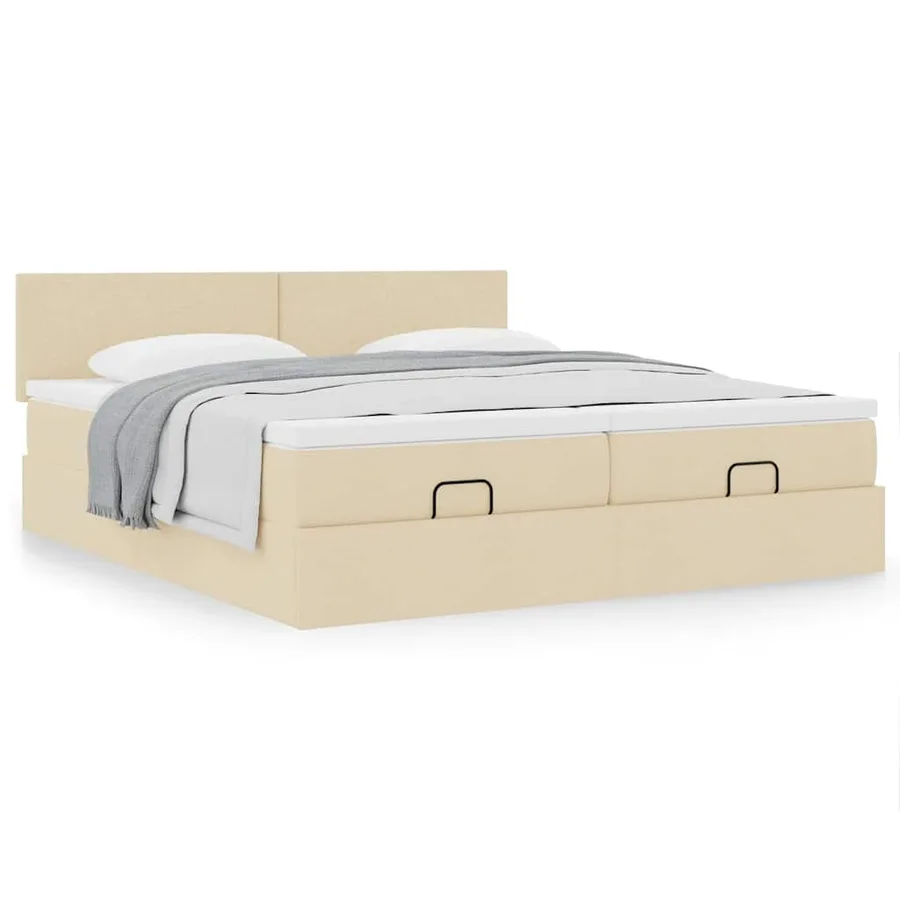 Cadre de lit ottoman avec matelas crème 180x200 cm tissu - 4