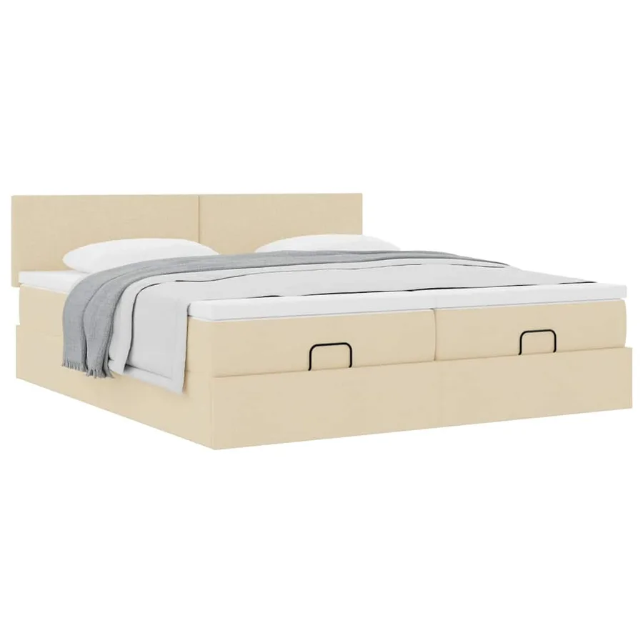 Cadre de lit ottoman avec matelas crème 180x200 cm tissu - 5
