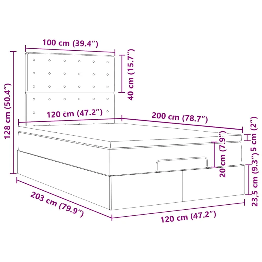Cadre de lit ottoman avec matelas blanc 120x200 cm similicuir - 18