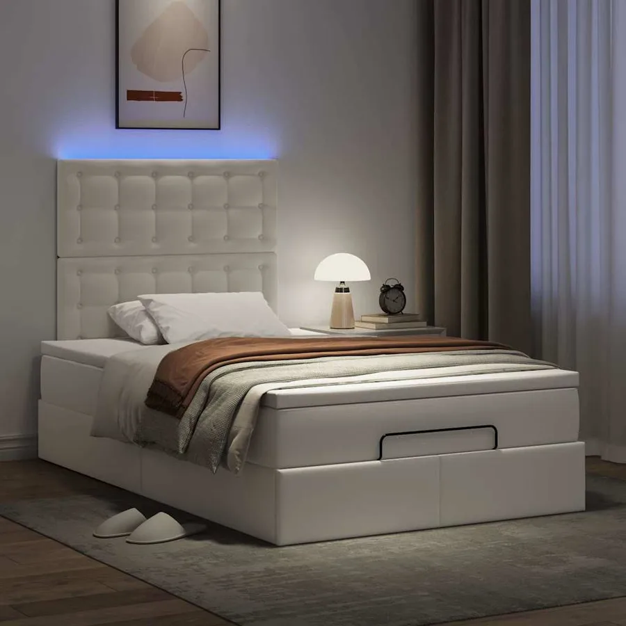 Cadre de lit ottoman avec matelas blanc 120x200 cm similicuir - 3