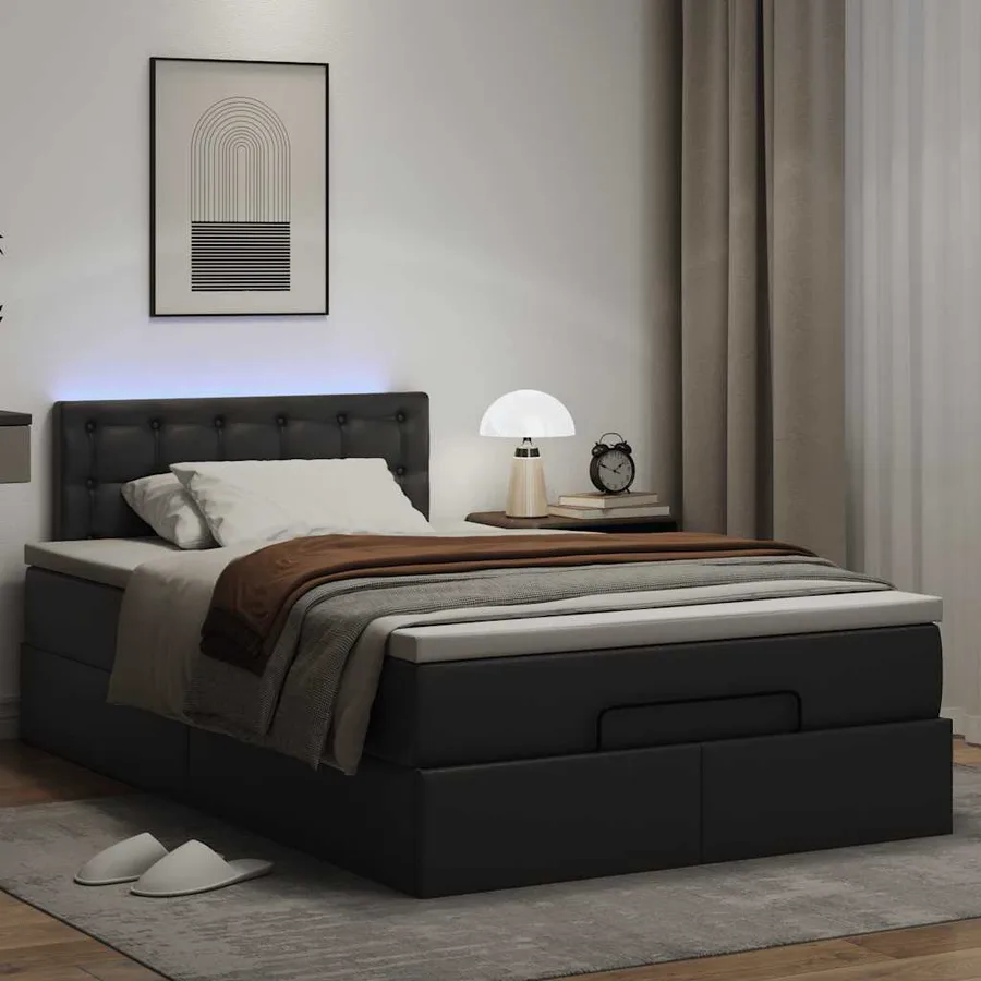 Cadre de lit ottoman avec matelas noir 120x200 cm similicuir - 3