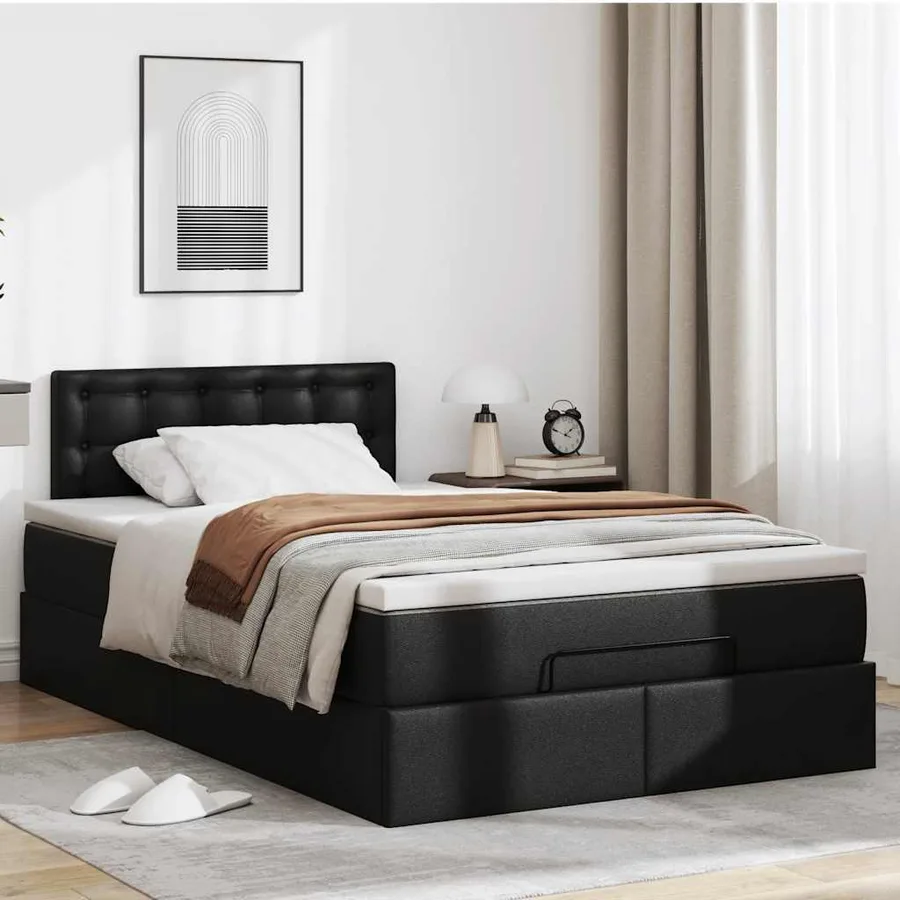 Cadre de lit ottoman avec matelas noir 120x200 cm similicuir - 4