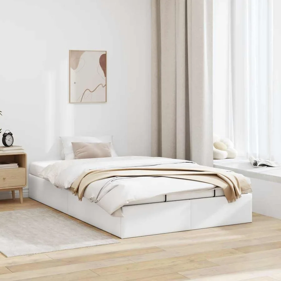 Cadre de lit ottoman sans matelas blanc 120x200 cm similicuir - 3