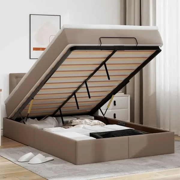 Cadre de lit ottoman et matelas cappuccino 120x200cm similicuir