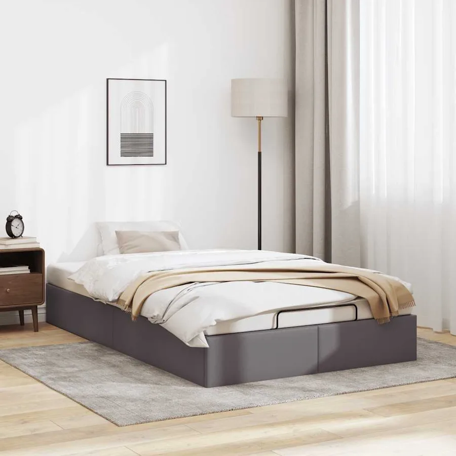 Cadre de lit ottoman sans matelas gris 120x200 cm similicuir - 3