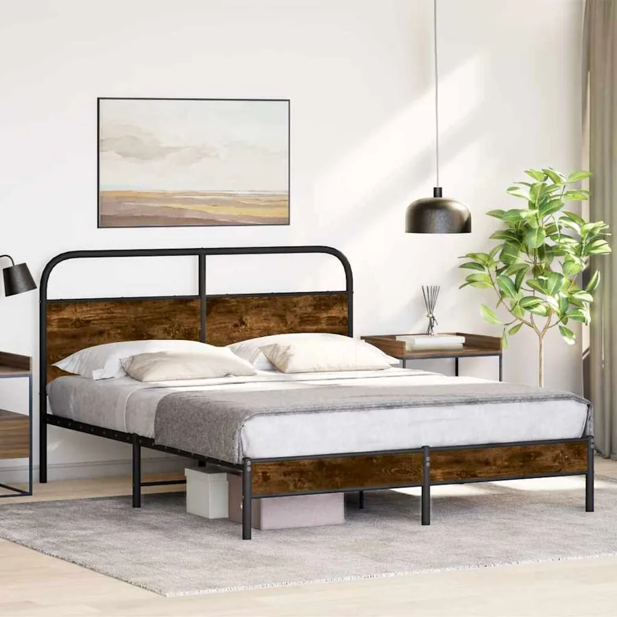 Cadre de lit sans matelas 150x200 cm chêne fumé bois ingénierie