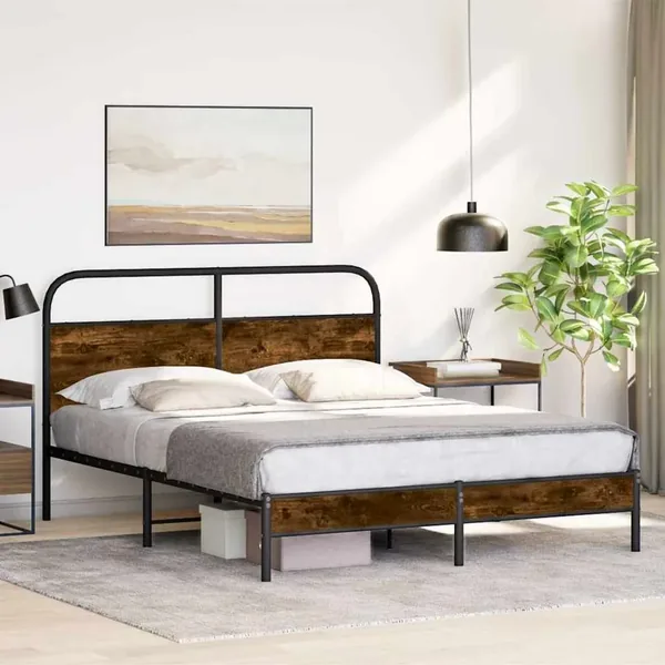 Cadre de lit sans matelas 150x200 cm chêne fumé bois ingénierie