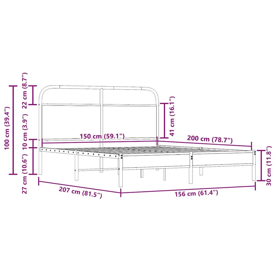 Cadre de lit sans matelas 150x200 cm chêne fumé bois ingénierie - 9