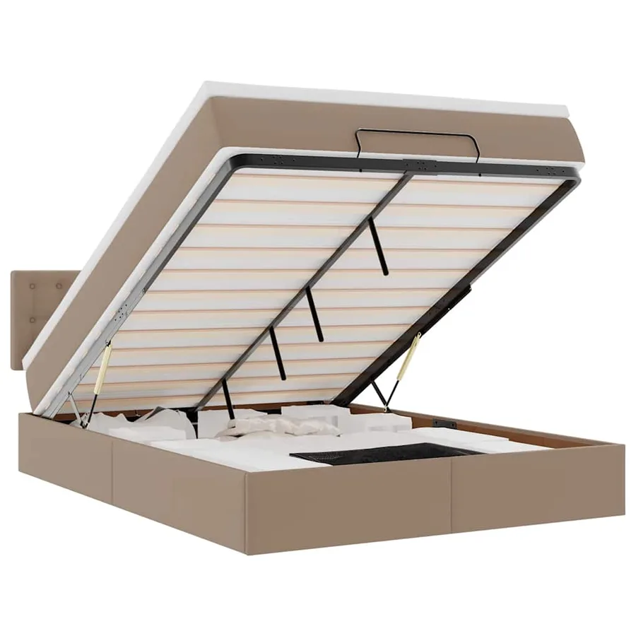 Cadre de lit ottoman et matelas cappuccino 140x190cm similicuir - 2