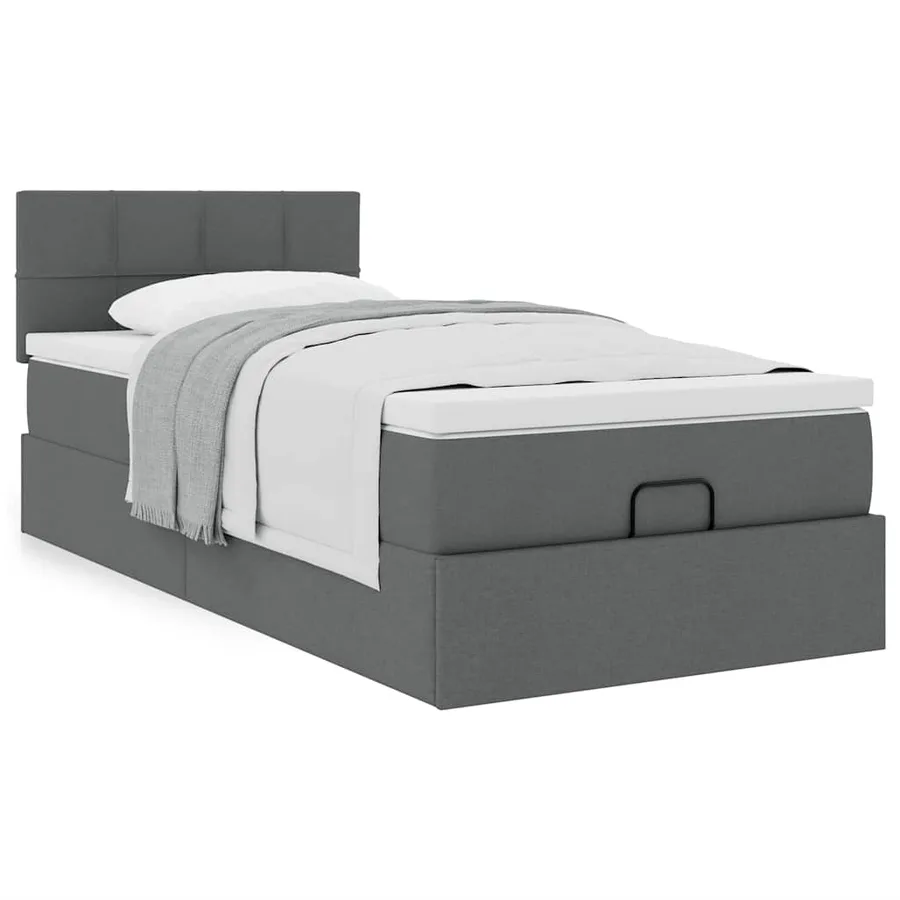 Lit ottoman avec matelas gris foncé 90x200 cm tissu - 4