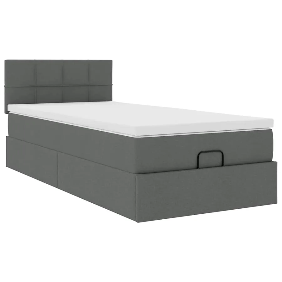 Lit ottoman avec matelas gris foncé 90x200 cm tissu - 6