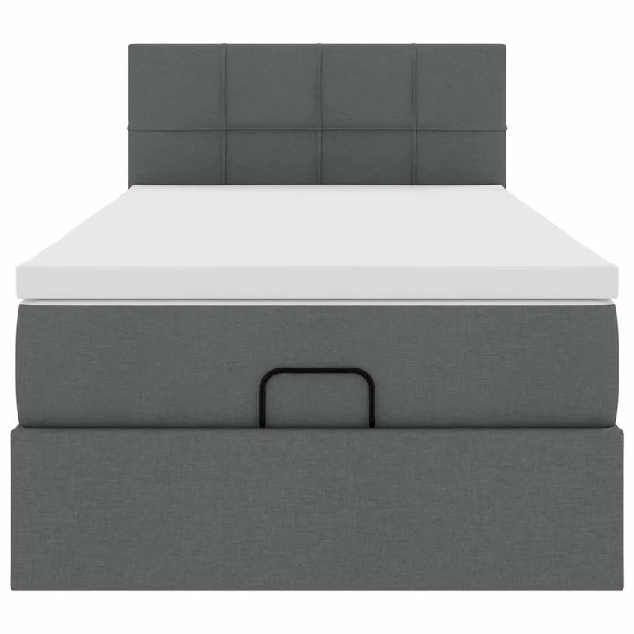 Lit ottoman avec matelas gris foncé 90x200 cm tissu - 7