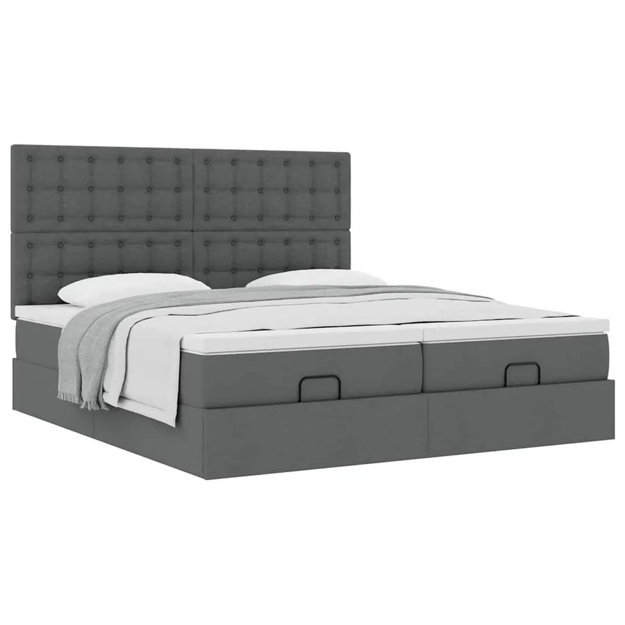 Cadre de lit ottoman avec matelas gris foncé 180x200cm tissu - 5