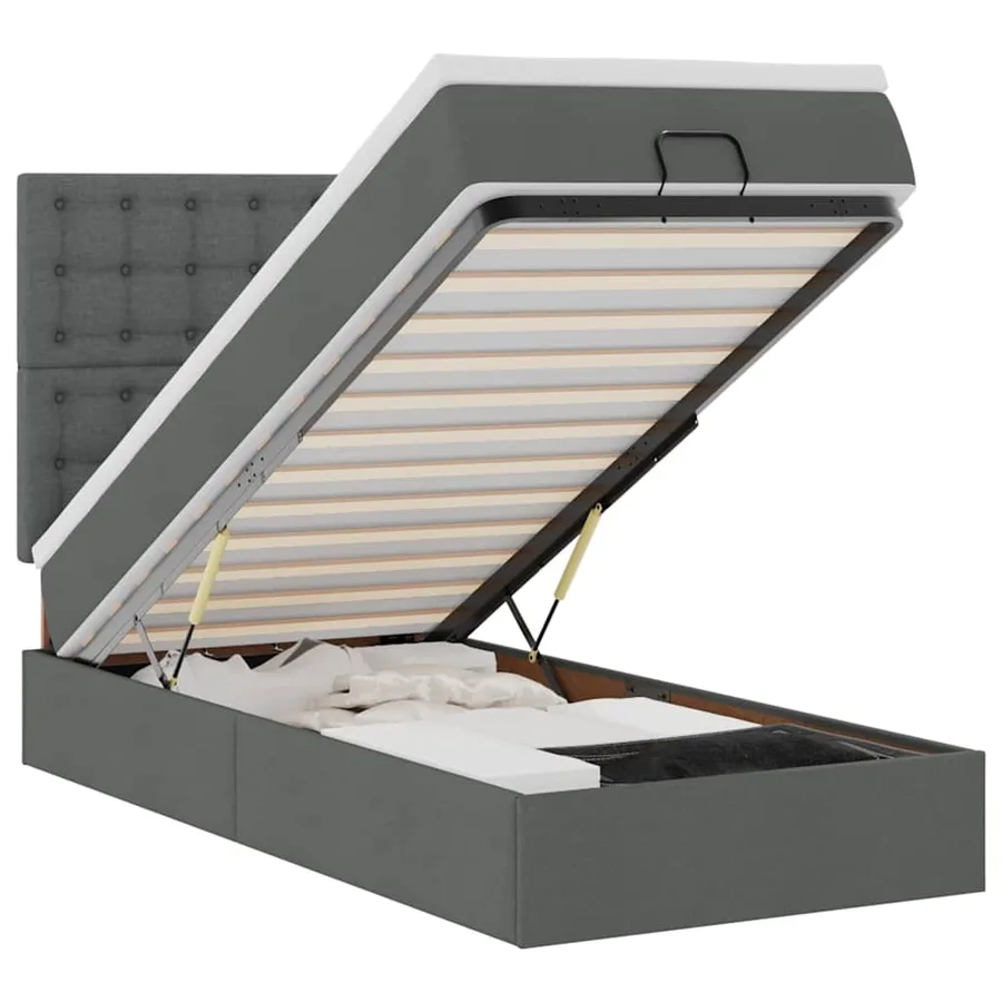 Lit ottoman avec matelas gris foncé 90x200 cm tissu - 2