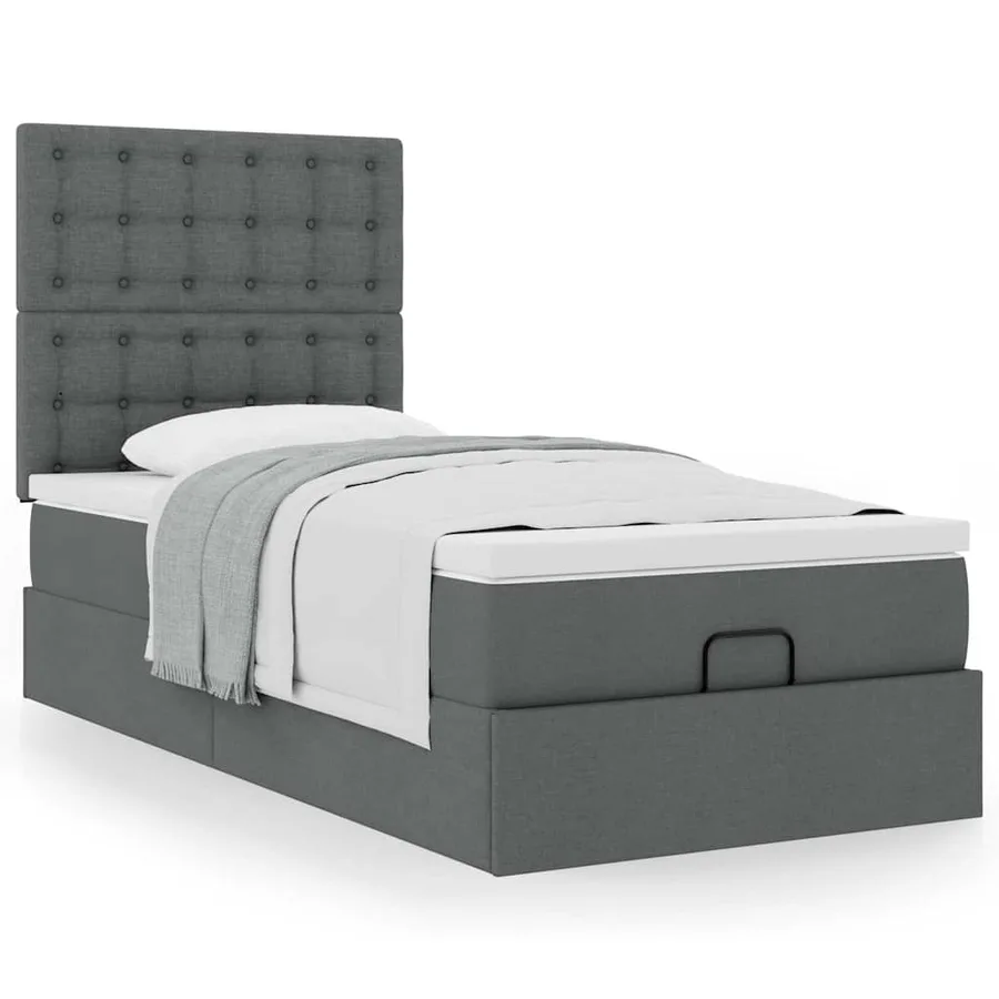 Lit ottoman avec matelas gris foncé 90x200 cm tissu - 4