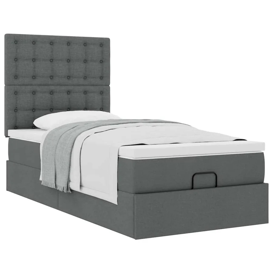 Lit ottoman avec matelas gris foncé 90x200 cm tissu - 5