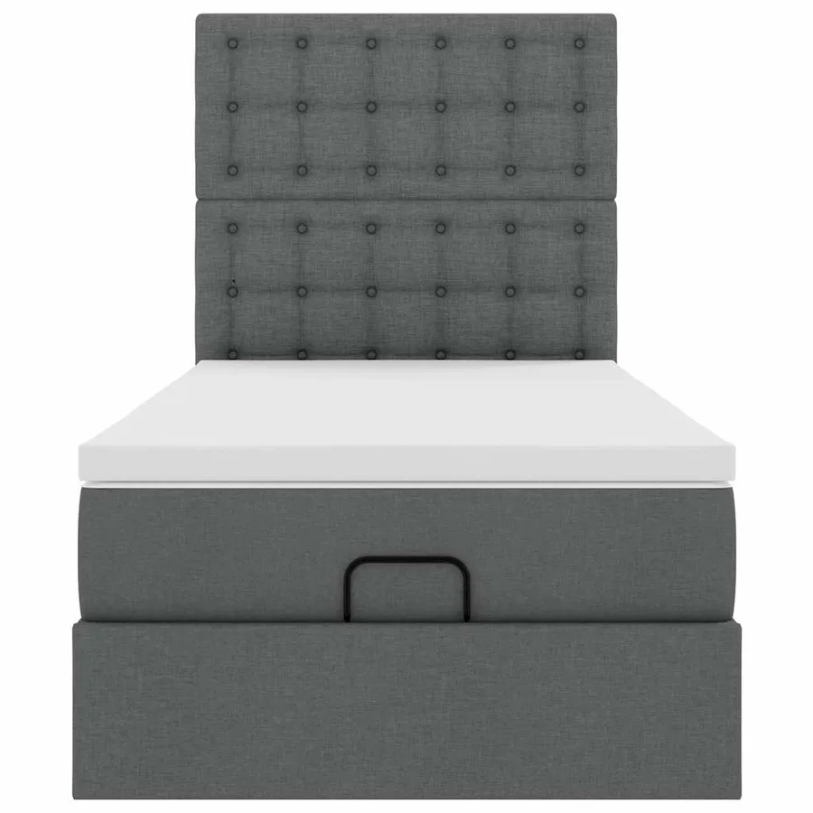 Lit ottoman avec matelas gris foncé 90x200 cm tissu - 7