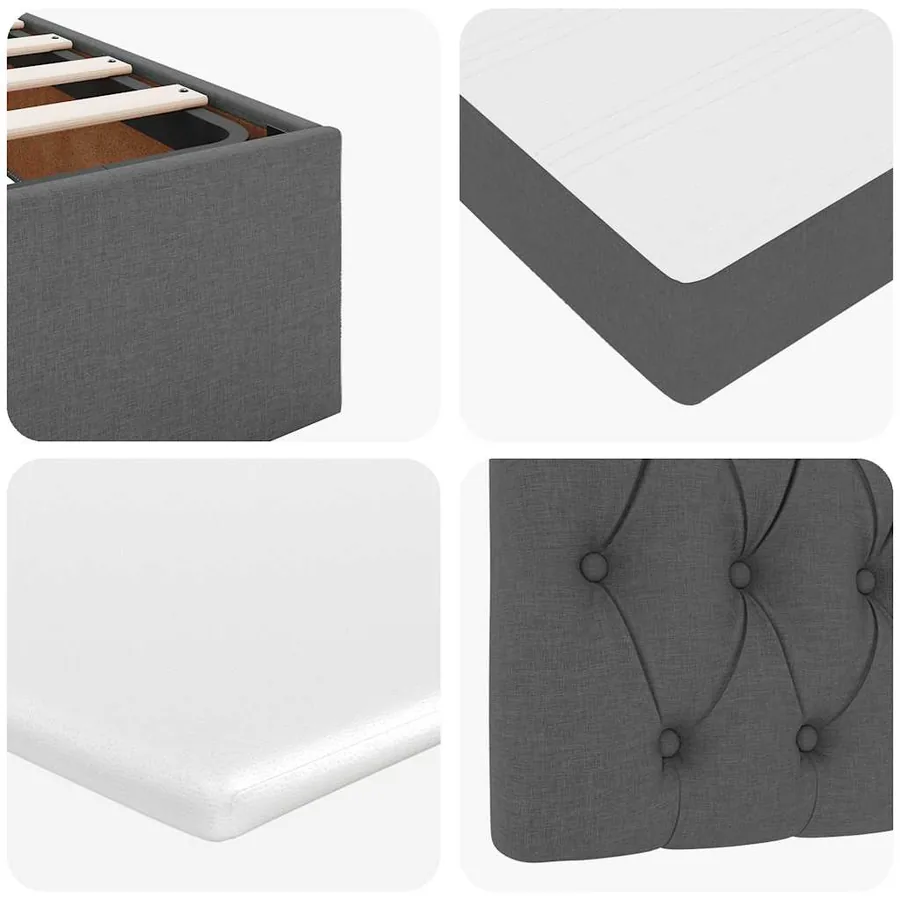 Lit ottoman avec matelas gris foncé 90x200 cm tissu - 13