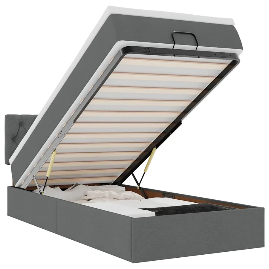 Lit ottoman avec matelas gris foncé 90x200 cm tissu - 2
