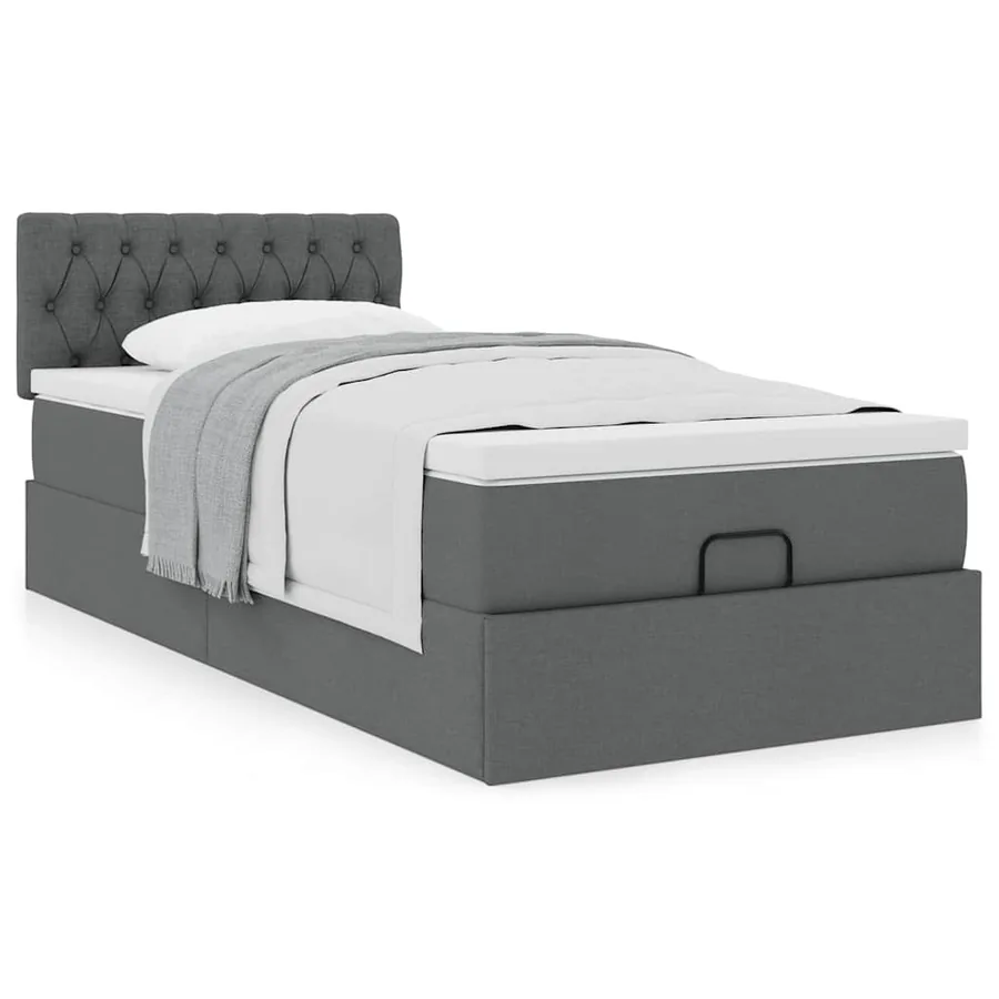 Lit ottoman avec matelas gris foncé 90x200 cm tissu - 4
