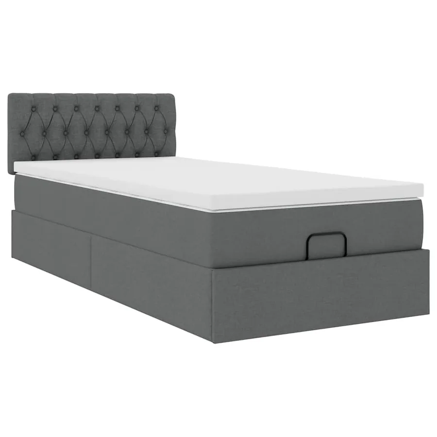 Lit ottoman avec matelas gris foncé 90x200 cm tissu - 5