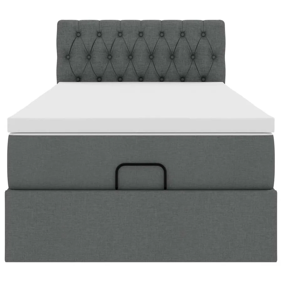 Lit ottoman avec matelas gris foncé 90x200 cm tissu - 6