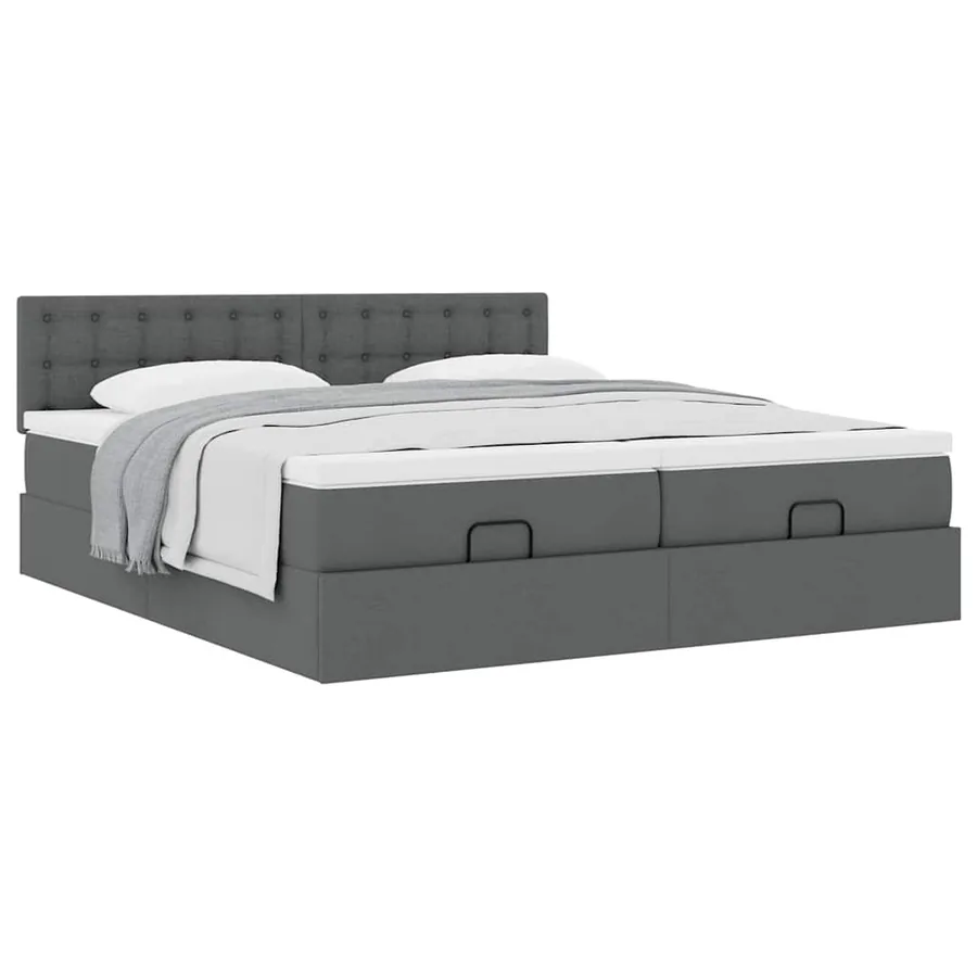 Cadre de lit ottoman avec matelas gris foncé 180x200cm tissu - 5