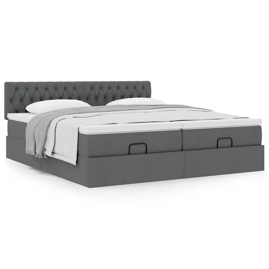 Cadre de lit ottoman avec matelas gris foncé 180x200cm tissu - 4