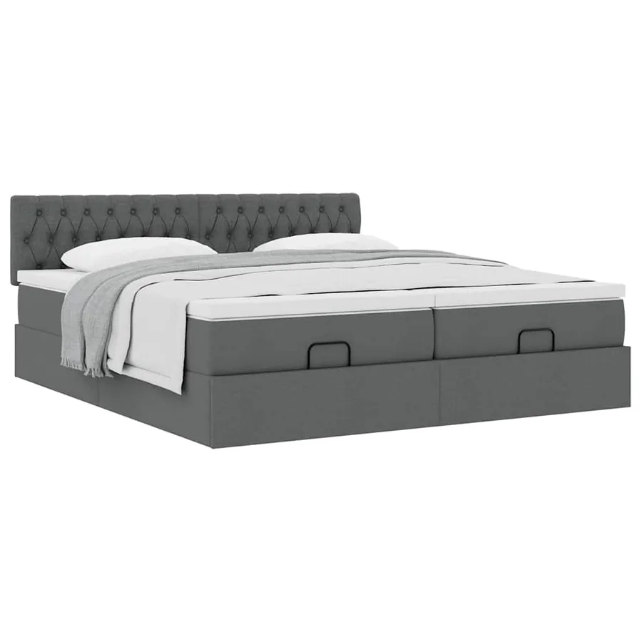 Cadre de lit ottoman avec matelas gris foncé 180x200cm tissu - 5