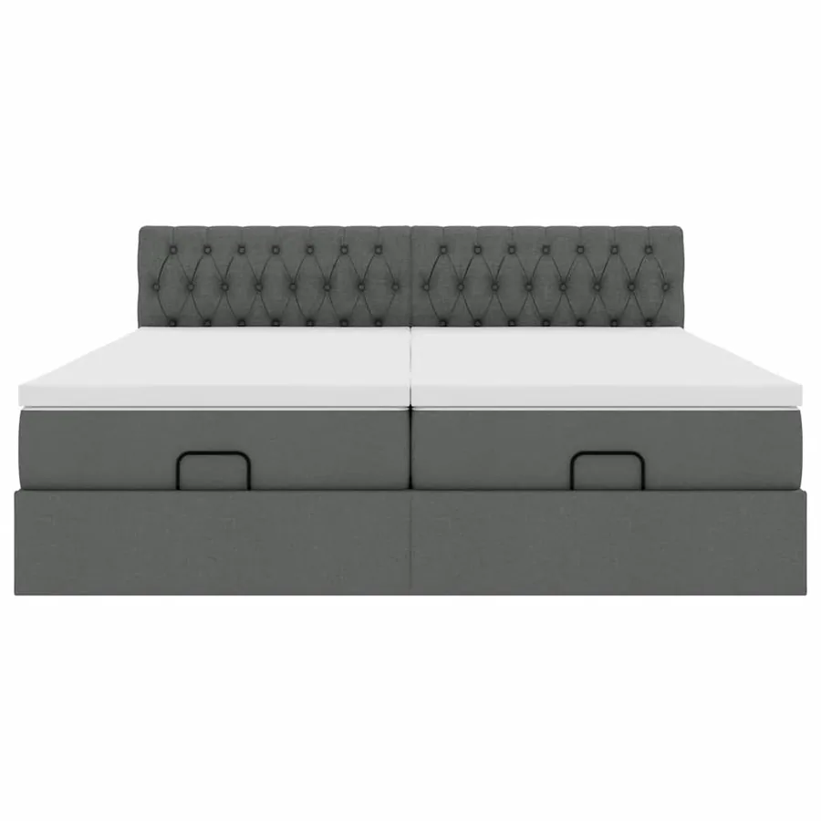 Cadre de lit ottoman avec matelas gris foncé 180x200cm tissu - 7
