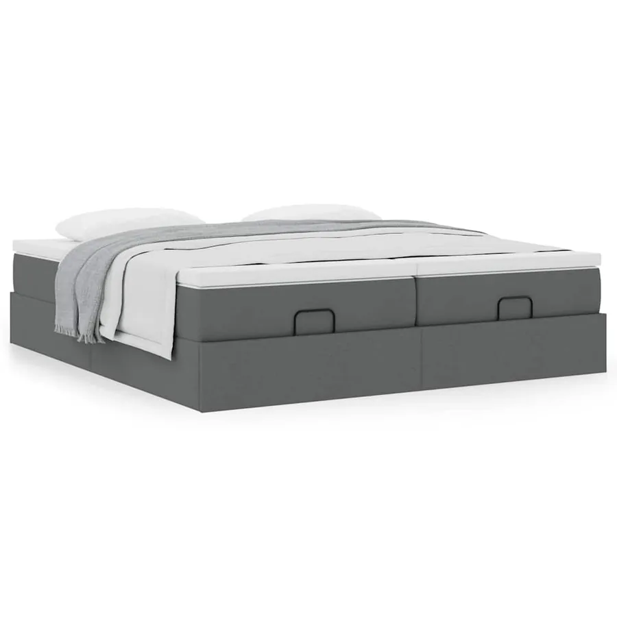 Cadre de lit ottoman avec matelas gris foncé 180x200cm tissu - 4