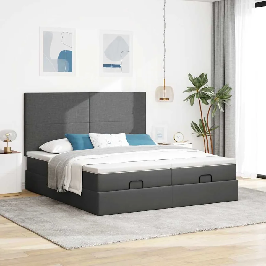 Cadre de lit ottoman avec matelas gris foncé 180x200cm tissu - 3