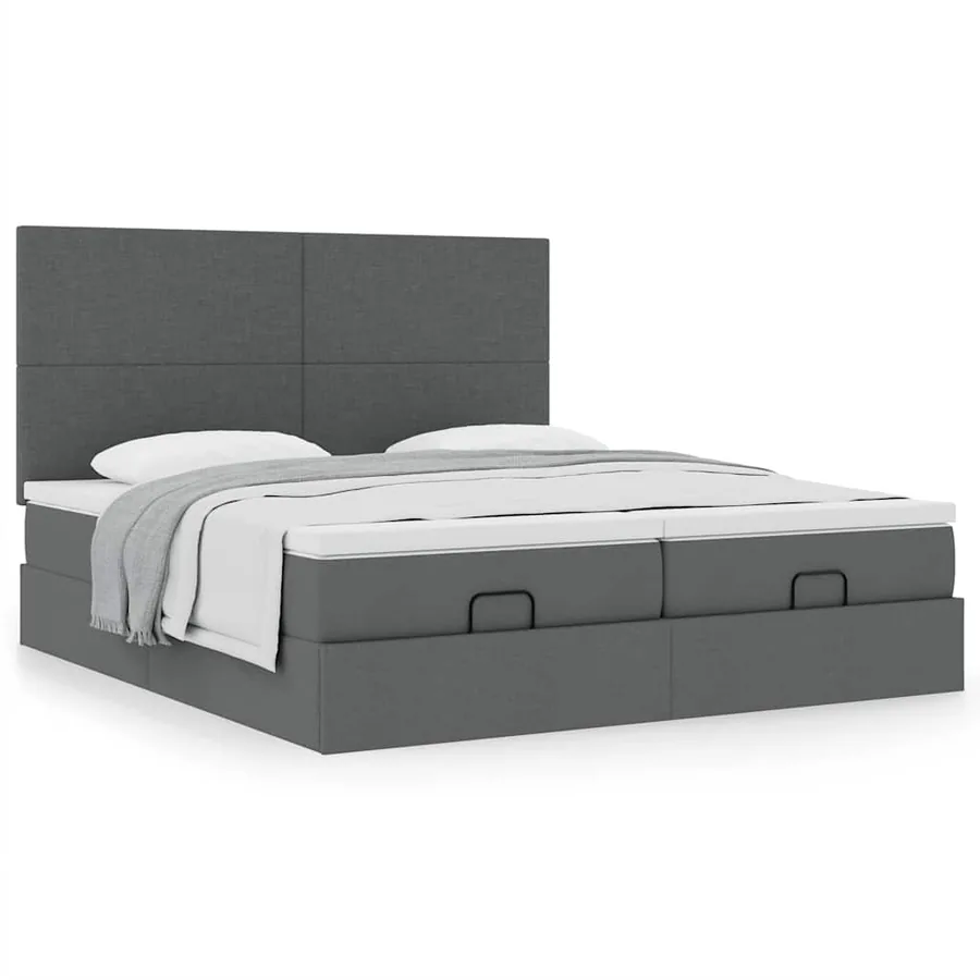 Cadre de lit ottoman avec matelas gris foncé 180x200cm tissu - 4