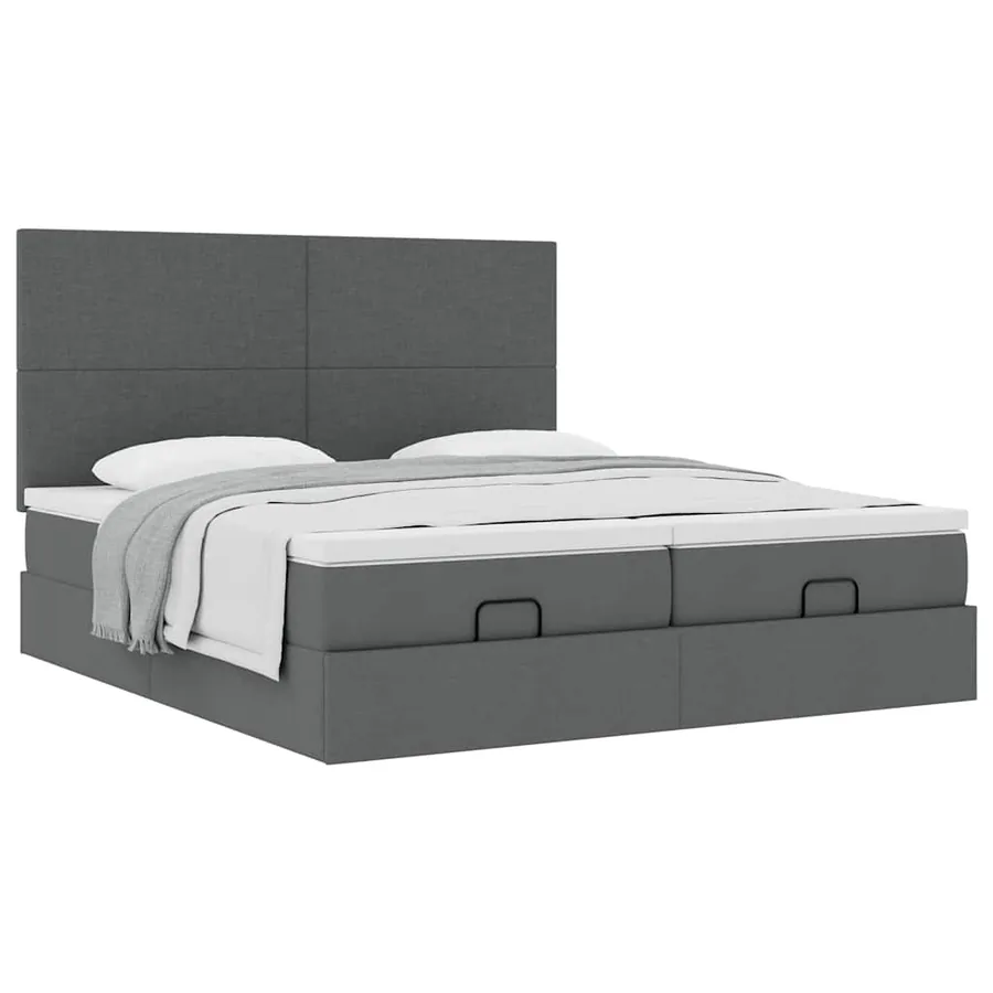 Cadre de lit ottoman avec matelas gris foncé 180x200cm tissu - 5