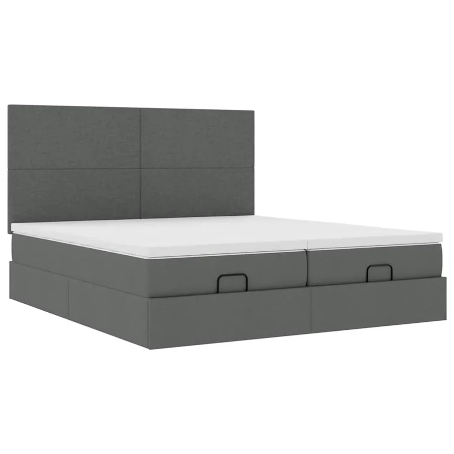 Cadre de lit ottoman avec matelas gris foncé 180x200cm tissu - 6