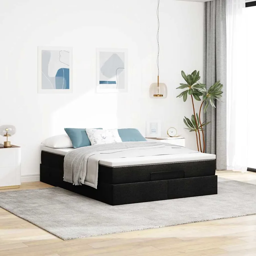 Cadre de lit ottoman avec matelas noir 140x190 cm similicuir - 3